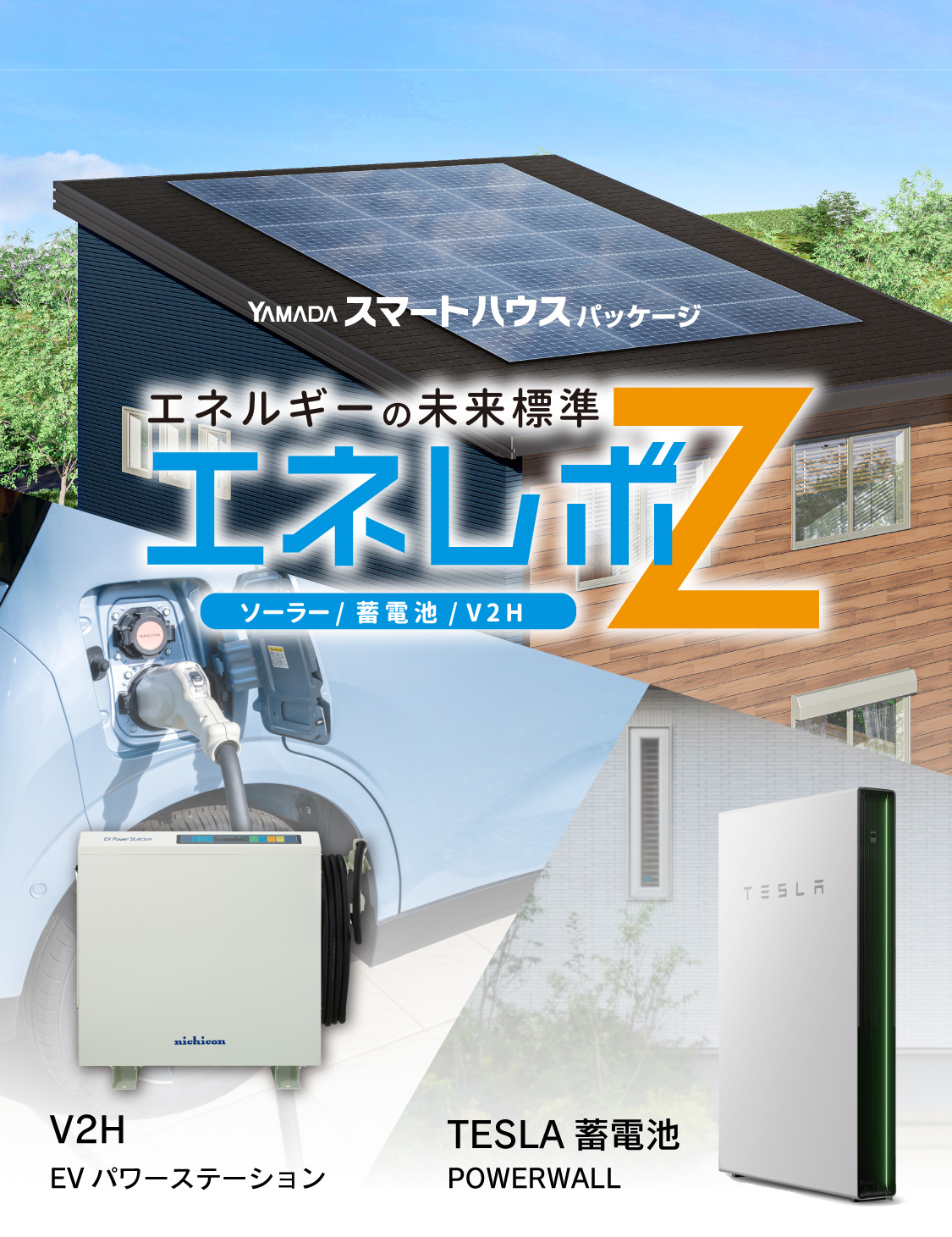 太陽光発電を自家消費に最適な容量とし、将来のEVとの連携を可能としたパッケージ。エネルギーの未来標準「エネレボZ」